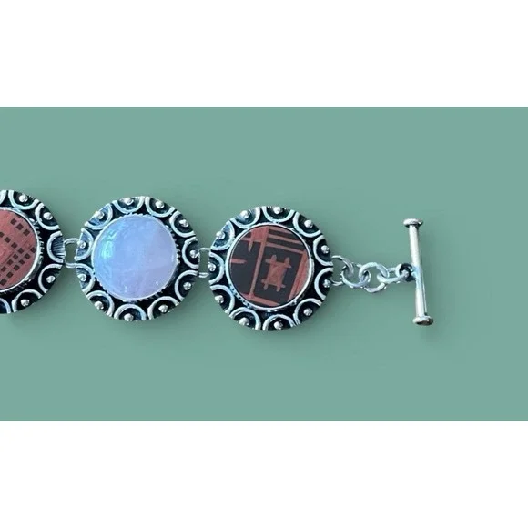 Mata Ortiz Shard Rose Stone Bracelet Sterling Silver Agustin Torres Jewelry - Picture 5 of 9